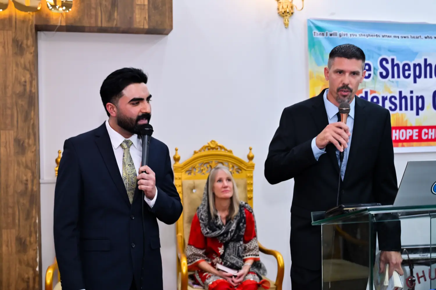 Pastor Ashkar Javed preaching with Pastor Cody at a leadership conference